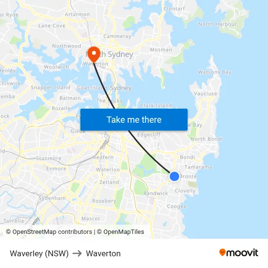 Waverley (NSW) to Waverton map