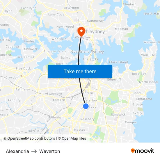 Alexandria to Waverton map