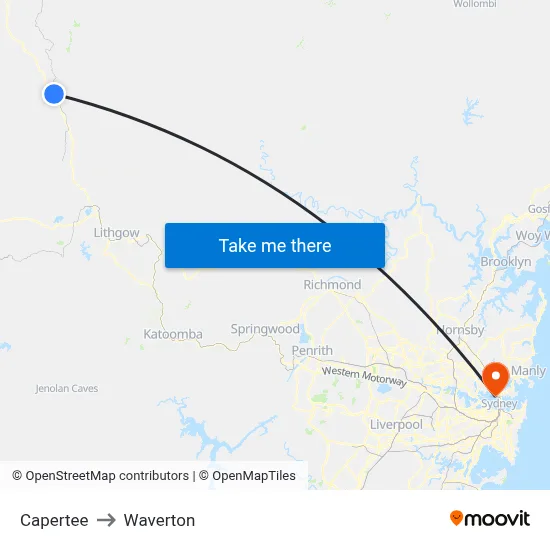 Capertee to Waverton map