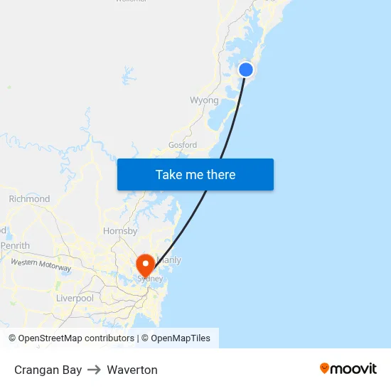 Crangan Bay to Waverton map