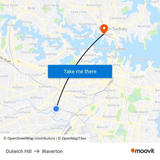 Dulwich Hill to Waverton map