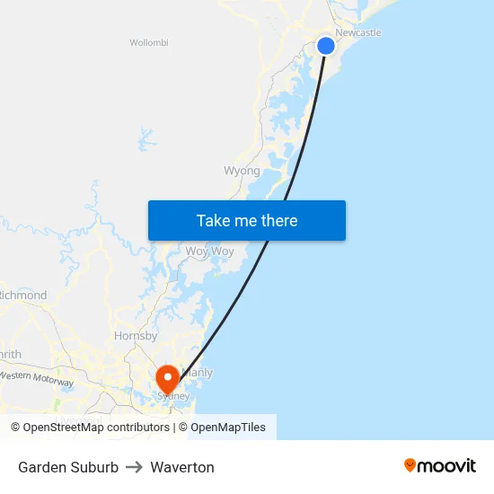 Garden Suburb to Waverton map