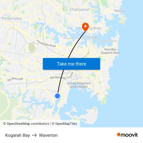 Kogarah Bay to Waverton map