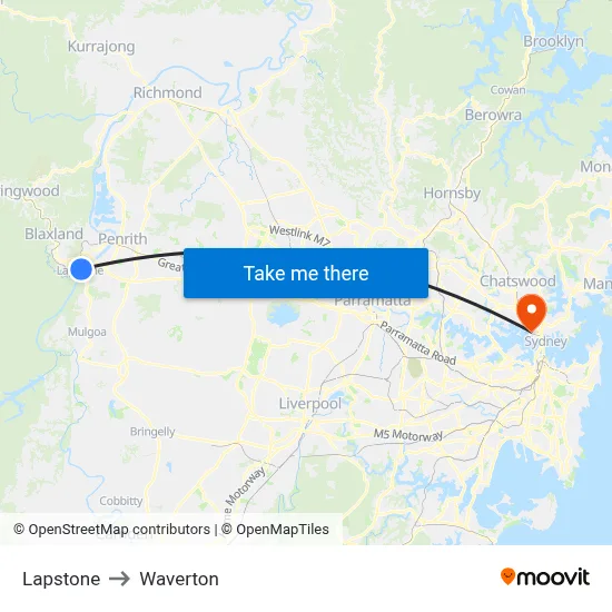 Lapstone to Waverton map
