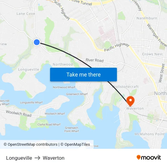 Longueville to Waverton map