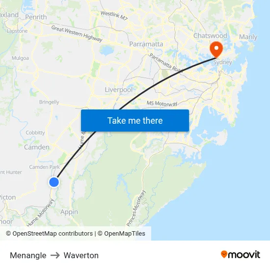 Menangle to Waverton map