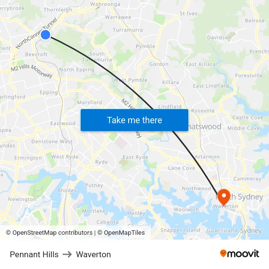 Pennant Hills to Waverton map