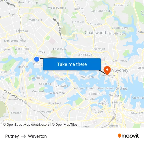 Putney to Waverton map