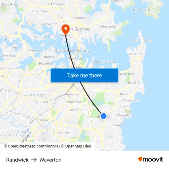 Randwick to Waverton map