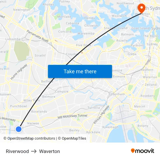 Riverwood to Waverton map