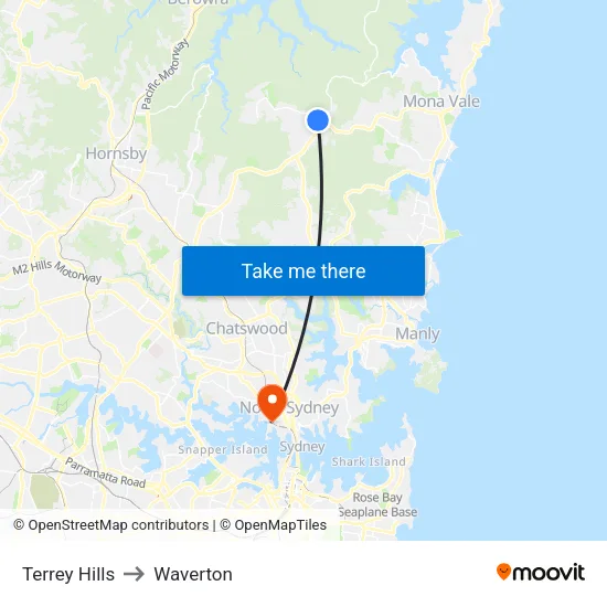 Terrey Hills to Waverton map