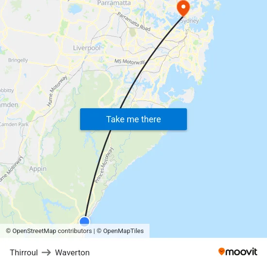 Thirroul to Waverton map