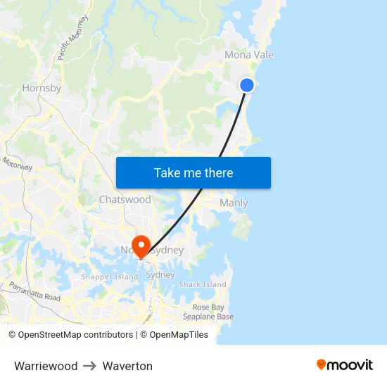 Warriewood to Waverton map
