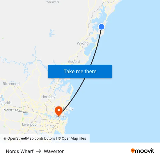 Nords Wharf to Waverton map