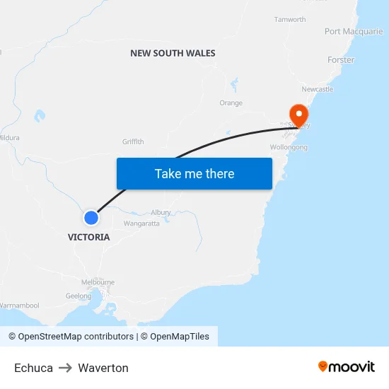 Echuca to Waverton map