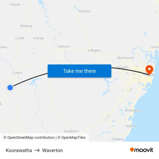 Koorawatha to Waverton map