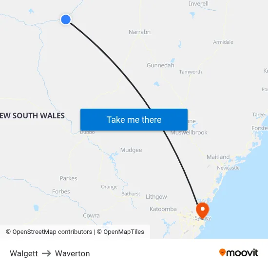 Walgett to Waverton map