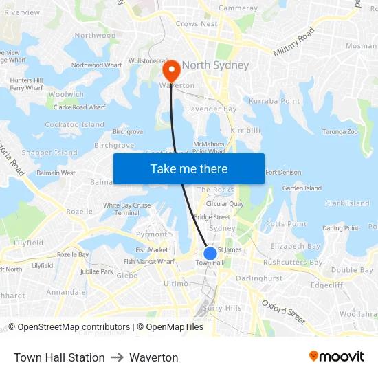 Town Hall Station to Waverton map