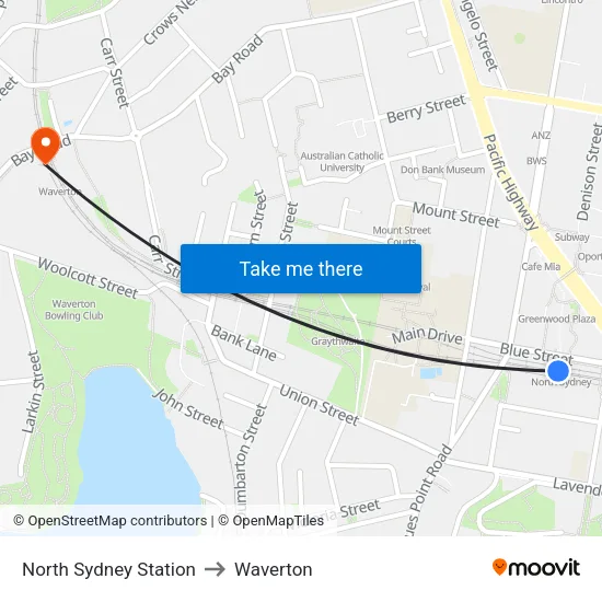 North Sydney Station to Waverton map