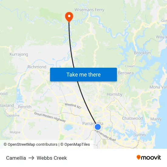 Camellia to Webbs Creek map
