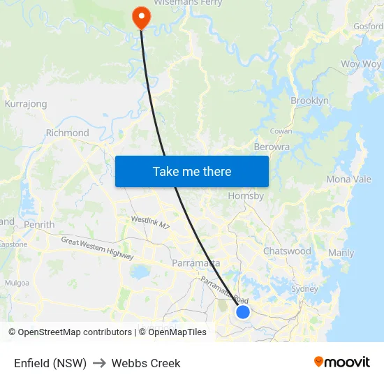Enfield (NSW) to Webbs Creek map