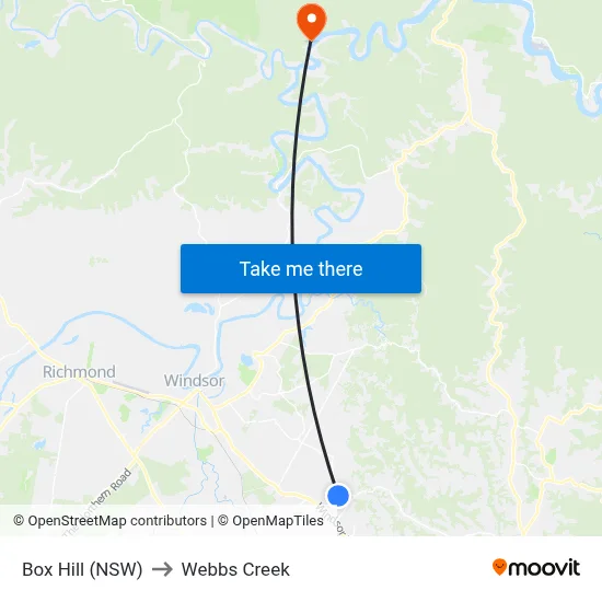 Box Hill (NSW) to Webbs Creek map