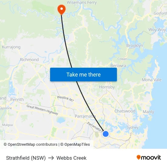 Strathfield (NSW) to Webbs Creek map