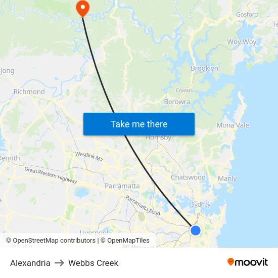 Alexandria to Webbs Creek map