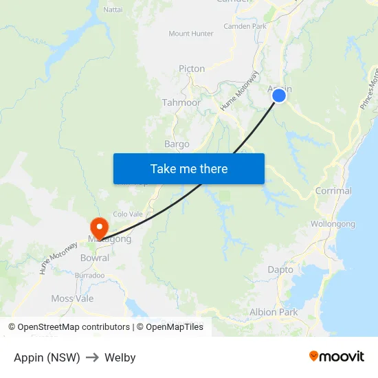 Appin (NSW) to Welby map