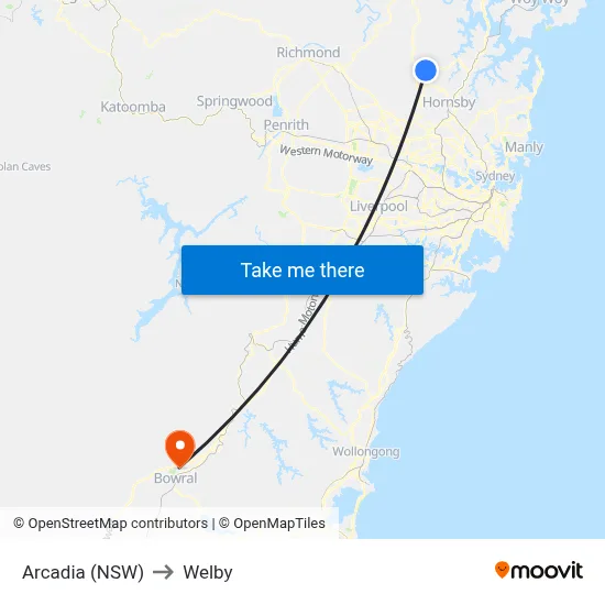 Arcadia (NSW) to Welby map