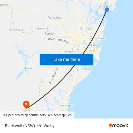 Blackwall (NSW) to Welby map