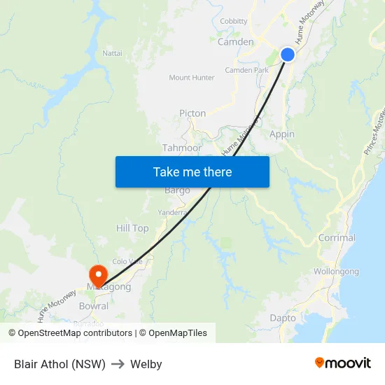 Blair Athol (NSW) to Welby map