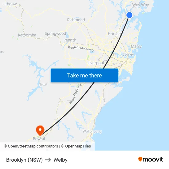Brooklyn (NSW) to Welby map