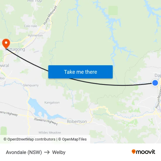 Avondale (NSW) to Welby map