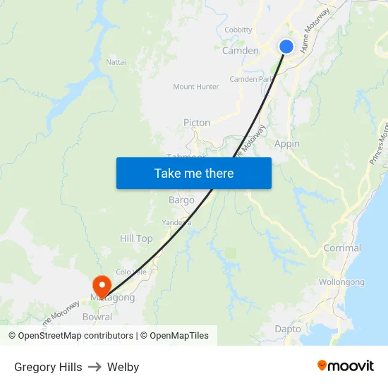 Gregory Hills to Welby map