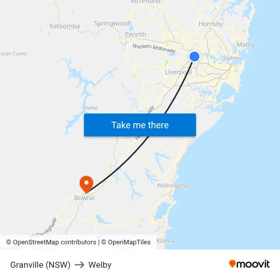Granville (NSW) to Welby map