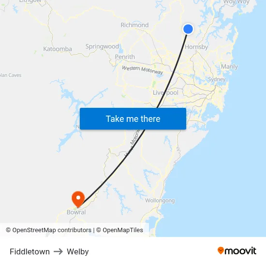 Fiddletown to Welby map