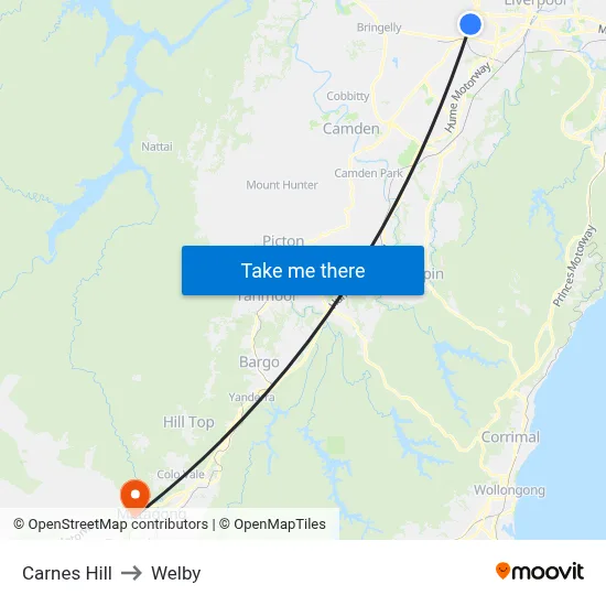 Carnes Hill to Welby map