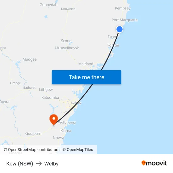 Kew (NSW) to Welby map