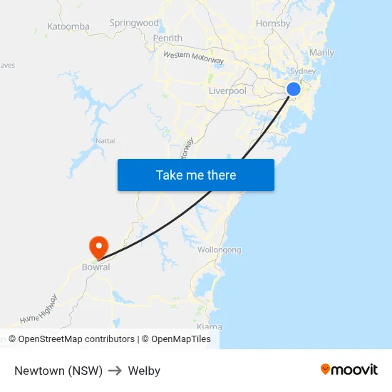 Newtown (NSW) to Welby map