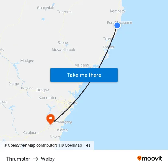 Thrumster to Welby map