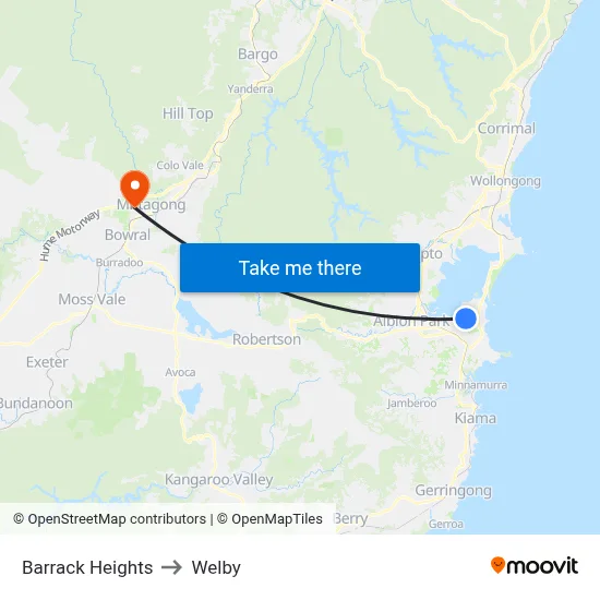 Barrack Heights to Welby map