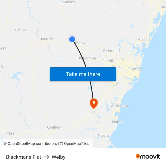 Blackmans Flat to Welby map