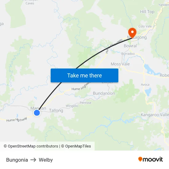 Bungonia to Welby map