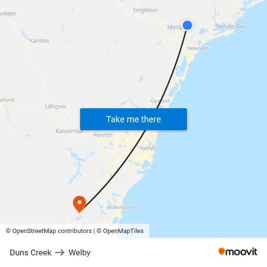 Duns Creek to Welby map
