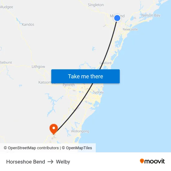 Horseshoe Bend to Welby map