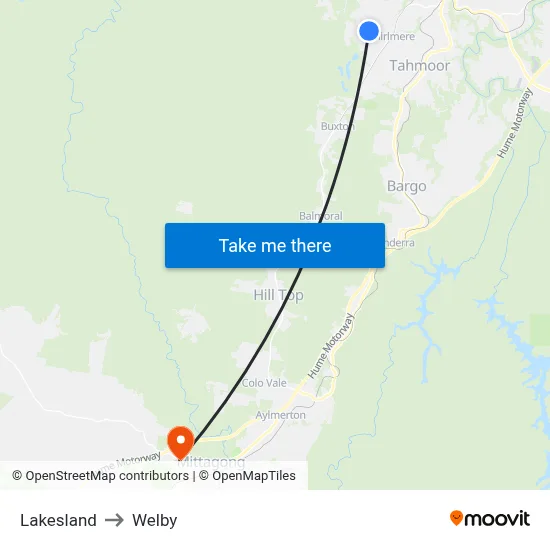 Lakesland to Welby map