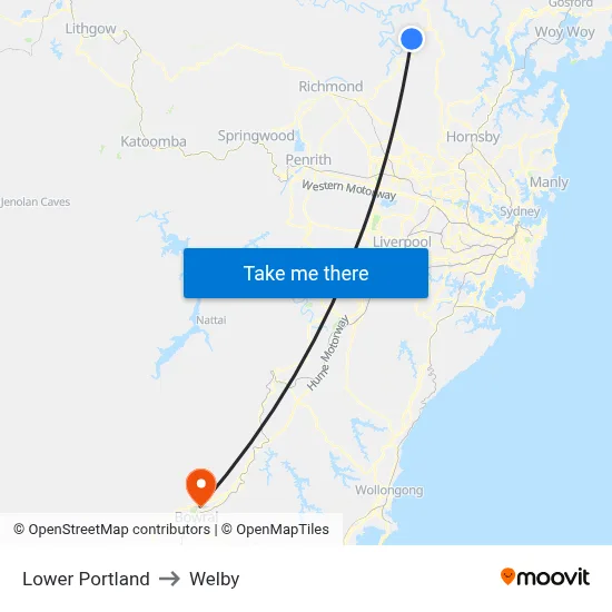 Lower Portland to Welby map
