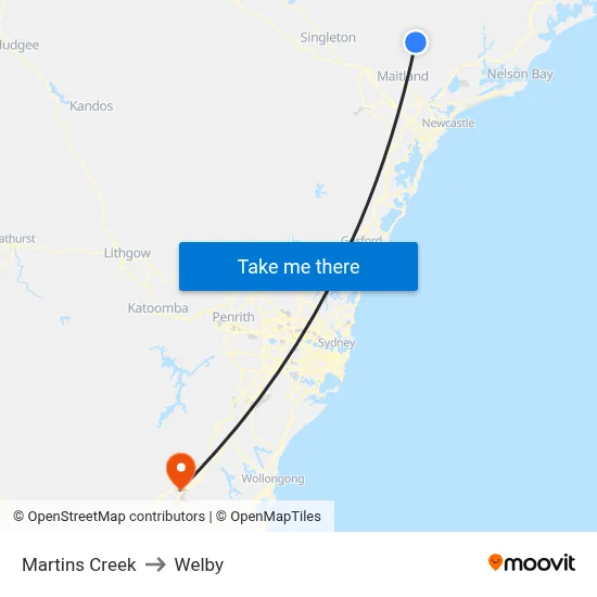 Martins Creek to Welby map