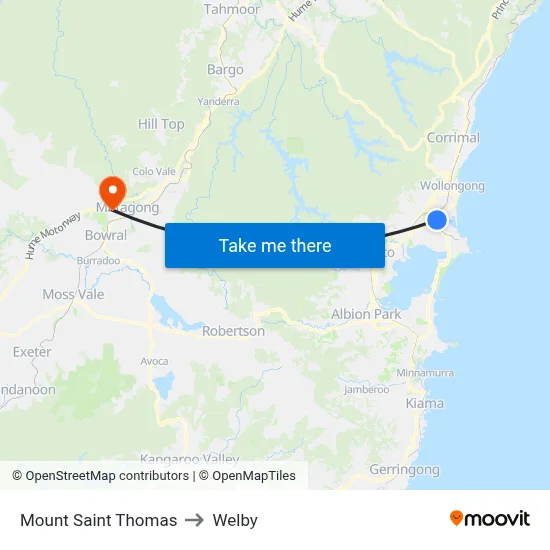 Mount Saint Thomas to Welby map